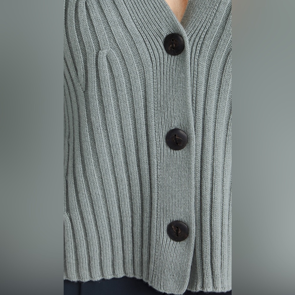 Vince Slate Gray Ribbed V-Neck Button Cardigan - Picture 6 of 9